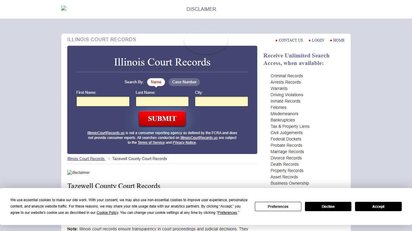 Tazewell County Court Records IllinoisCourtRecords.us